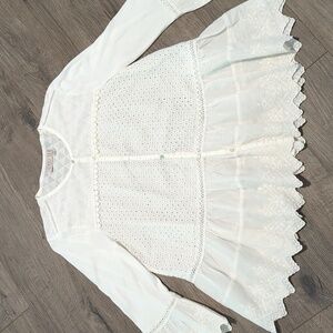 Logo by Lori Goldstein Lavish eyelet lace bell sleeve blouse